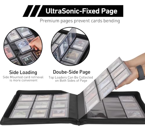 Top Loader Binder 16 Pocket, Holds 640+ Cards in 3" x 4" Toploaders, Ringless 20 Double-Sided Sleeves, Side-Loading, Spine Label with Maker Pen Toploader Binder for TCG, MTG, Sports Cards - color: Black, size: 16-Pocket, Holds 640 Cards