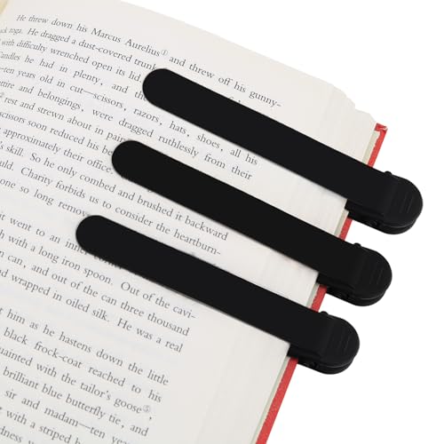 SMUK 3 Pieces Automatic Silicone Bookmarks, Page Holder Clip Bookmarks for Reading Women Men Book Lovers, Book Page Keeper Book Markers Reading Accessories Gifts - color: 3 Black