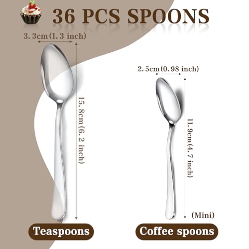 Pleafind 36Pcs Coffee Spoons, 4.7 Inch Spoons Silverware, Stainless Steel Tea Spoon, Mini Spoon, Mirror Polished Teaspoons for Home, Kitchen, Restaurant, Dishwasher Safe - size: 36 Pcs 4.7'' Silver Coffee Spoons