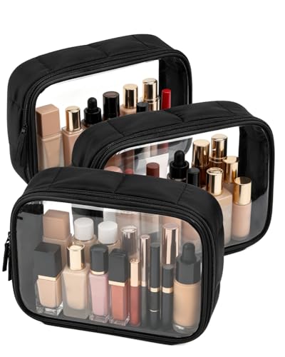 Moyad TSA Approved Toiletry Bag Clear Quart Size Travel Bags Makeup Bag - color: Puffer Black, size: 3 Pack