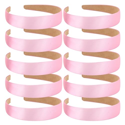 Wecoe 10 Pack Pink Headbands 1 Inch Wide Satin Headbands Women Non Slip Fashion Plain Head Bands Solid Hair Bands DIY Valentine's Day Hair Accessories for Women Girls Diademas Para Mujer - color: Pink