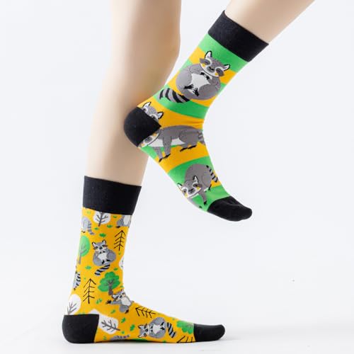 2 Pairs Cartoon Animal Crew Socks Fun Cotton Mid Calf Socks for Women - color: Raccoon