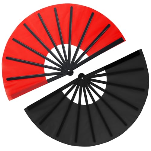 Maitys 2 Pack Foldable Fans for Rave Dancing,Vintage Color,Simple Pattern - color: Vintage Color, style: Simple Pattern
