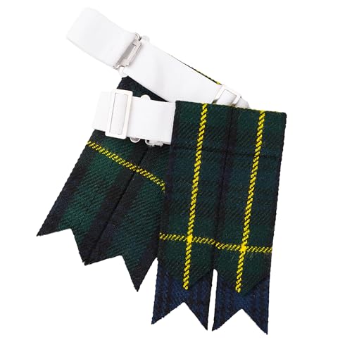 EZE Kilt Flashes for Men with Heavy Buckle Adjusters, Plain & Tartan Kilt Sock Flashes Acrylic Wool - color: Gordon