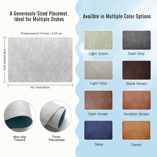 UnivoColors Washed Cowhide Pattern Faux Leather Big Size Placemats Set of 6, Waterproof Easy to Clean Anti-Slip PU Table Mats for Party Decoration19.7″×13.6″,Dark Grey Retro Cowhide Pattern - color: Dark Grey