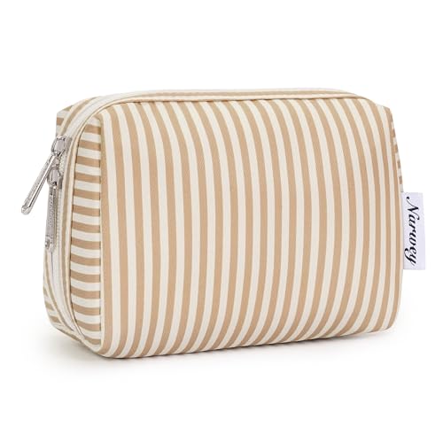 Narwey Small Makeup Bag for Purse, Travel Mini Cosmetic Bag for Women Girls - color: A-Brown Stripe, style: Small