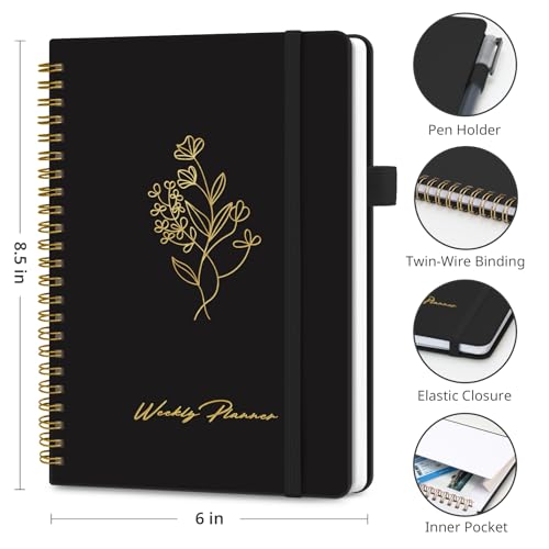 Taja Undated Weekly Planner, To Do List Notebook with Habit Tracker, A5 - color: d.Black
