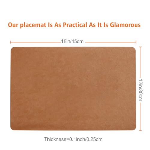 Light Brown Vinyl Placemats Set of 6 Waterproof Wipeable Table Mat - color: Light Brown