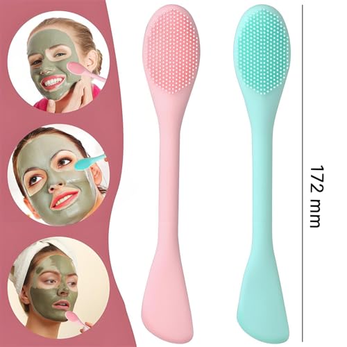 2 PCS Facial Cleansing Brush,2 in 1 Silicone Face Mask Brush for Exfoliating,Massaging,Remove Blackheads,Deep Pore Cleansing,DIY Mask