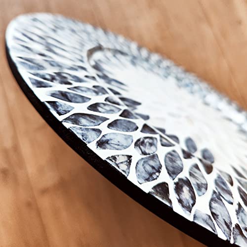 i-lan 2 Pack 13 Inch Mother of Pearl Decorative Charger Plates for Display, Sea Shell Inlay Wood Charger Plates for Dining, Party, Modern Style Decor Placemats for Dinner Plates,Black - style: Style 10