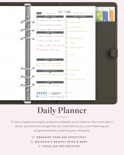 LUX PRO A5 - Daily Planner & appointment diary 2024 - Gratitude journal, wellness journal & Undated weekly planners and organisers - Desk journals for women & men - LUX Productivity (Brown - Walnut) - color: Brown - Walnut