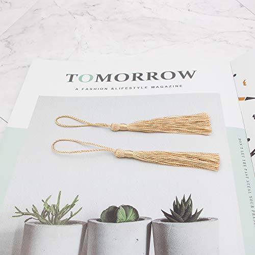 VAPKER 100 Pieces Wheat Color 13cm/5-Inch Silky Handmade Soft Tassels Floss Bookmark Tassels with 2-Inch Cord Loop for Jewelry Making, DIY Projects, Bookmarks - color: P:wheat