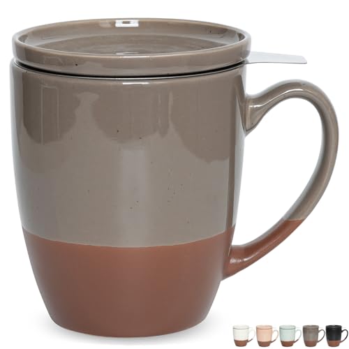Bosmarlin Ceramic Tea Cup with Infuser and Lid, 16 Oz, Steeping Tea Mug with Strainer, Dishwasher and Microwave Safe (Grey) - color: Gray