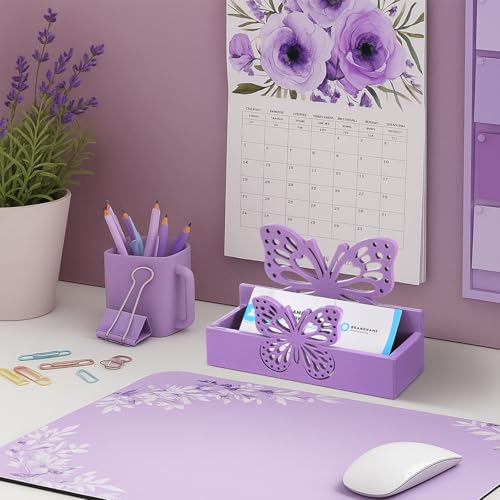 Weysat 2 Pcs Purple Butterfly Business Card Holders for Desk - color: Purple, style: Butterfly