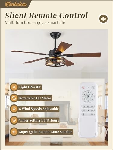Fanbulous 48" Farmhouse Ceiling Fan with Light & Remote, 2-Light Caged - color: Black and Walnut, size: 48 Inch