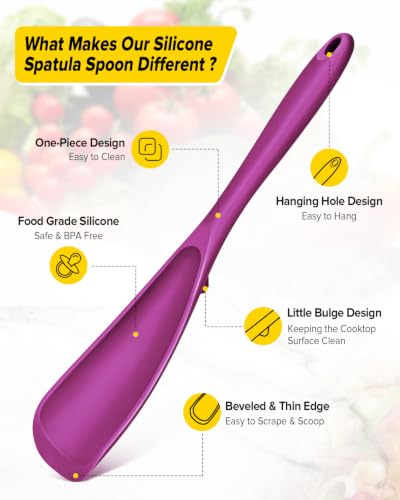 BUNDLEPRO Silicone Cooking Spoons for Nonstick Cookware, One-Piece, 2 Pack - color: Purple