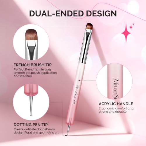 MelodySusie Dual-Ended French Nail Brush and Dotting Pen Set, Size #16 - color: A--Light Pink, size: #16