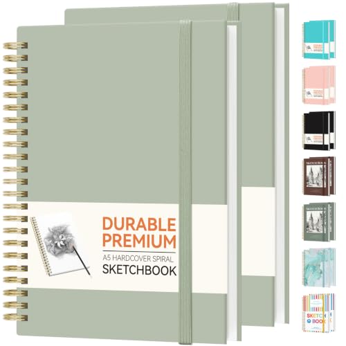 Forvencer 2 Pack Blank Spiral Notebook, 8"x 5.6"Hardcover Sketch Book - color: Green
