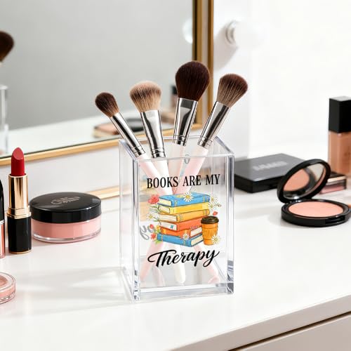 Books Are My Therapy Acrylic Pen Holder Makeup Organizer for Desk - color: Transparent71