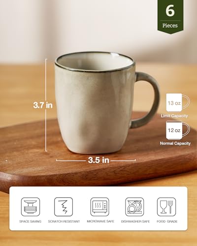 famiware Coffee Mugs Set of 6, Ocean Square 13oz Coffee Cup Set with Handle - color: Ocean Square-Light khaki, size: 6pcs