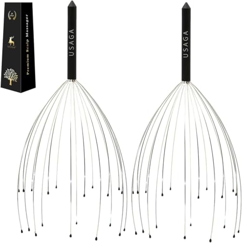 USAGA Head Massager Scalp Massager 20 Fingers Head Scratcher (Black&Black) - color: Black