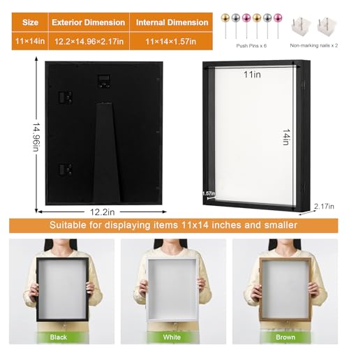 11x14 Black Deep Shadow Box Picture Frame with HD Clear Glass - color: Black, size: 11x14