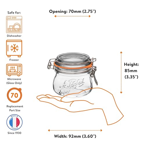 Le Parfait Super Jar 250ml (8oz) Glass Canning Jar, Wire Bail Lid, 4 Pack - color: 08oz (Set/4)