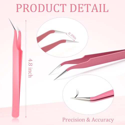 Honoson 9 Pcs Curved Pointed Craft Tweezers Precision Tweezer,Pink - color: Pink