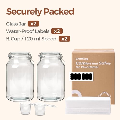 ComSaf Large Glass Jars with Airtight Lids 1.1 Gallon 2 Pack Wide Mouth - size: 138oz*2