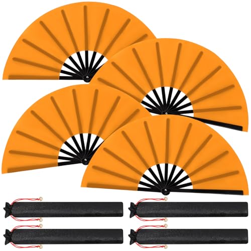 Maitys 4 Packs Large Folding Hand Fans, 13'', Orange - color: Orange