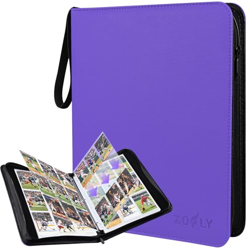 50 Pack 9 Pocket Card Binder, 3 Ring Premium Zip Trading Card Binder, 900 Large Capacity Top Loading Card Storage Album, PU Card Collection Binder for TCG, MTG, Baseball Hockey Sport Cards, Purple - color: Purple