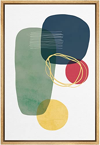 SIGNFORD Framed Canvas Wall Art Green, Blue, Red, Yellow and Gold Lines and Circles Geometric Shapes Illustrations Minimalism Modern Relax/Calm for Living Room, Bedroom, Office - 24"" x36 Natural - color: Abstract-slm07, size: 36"L x 24"W