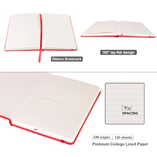 Comix 6 Pack Lined Journal Notebooks for Work, 240 Pages, 5.5"x8.3", Red - color: Red, size: 6 Pack