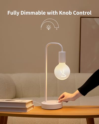 ONEWISH Industrial Small Table Lamp for Bedroom, Fully Dimmable Modern Beside Lamps with 2700K Warm Light Bulb for Kids Reading, White Nightstand Lamps for Living Room, Dorm,Home Office - color: White 1 pack, size: Non-USB