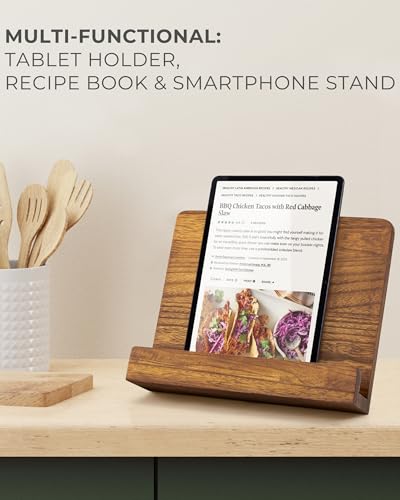 Beautiful Cookbook Stand for Your Kitchen Counter - Solid Wood, Fits iPad