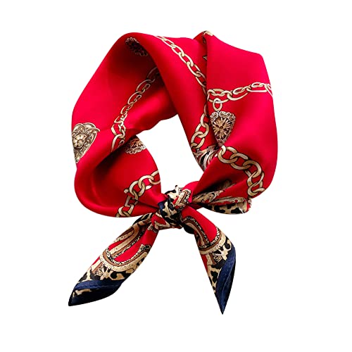 FEIBOON Mulberry Silk Scarf 21"x21" Small Square Scarfs for Women - color: Classics Red-2