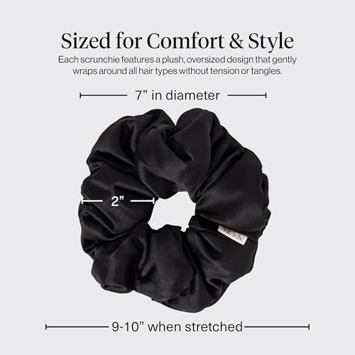Kitsch Pillow Satin Scrunchies for Women - Black, 4pcs - color: Black (4 pcs)