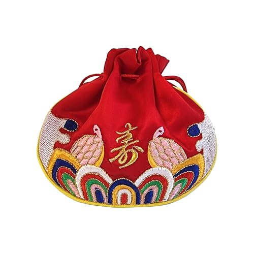 Seoulful Vintage Korean Turtle Blessing Pouch - Traditional Bokjumeoni Lucky Bag with Longevity & Fortune Symbols Embroidered - New Year & Chuseok Gifts (Red) - color: Red