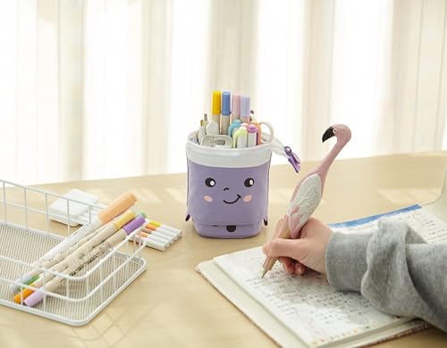 Telescopic Pencil Bag Pen Holder Pop Up Stationery Case, Stand-up Retractable Transformer Bag Standing Organizer, Great for Christmas Holiday New Year Office Bag - color: Purple