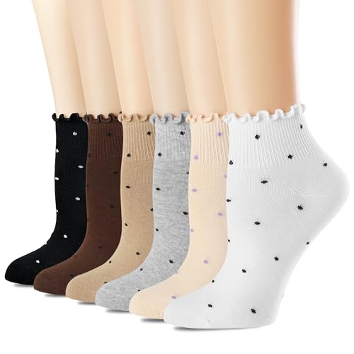 Women‘s Ruffle Ankle Socks,Vintage Patterned,Short Casual Dress Sock,Cute Princess Lettuce Floral Socks 6 Pack - color: Neutral Color