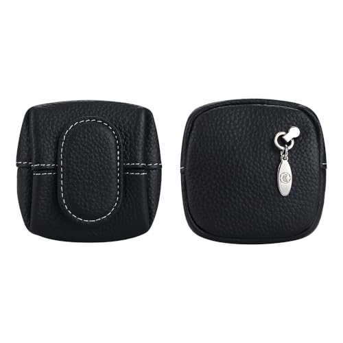 Royal Bagger Genuine Cowhide Leather Coin Purse for Women, Lychee Pattern Mini Change Pouch with Buckle Closure, Compact Accessory Bag 1603 (Black) - color: Black