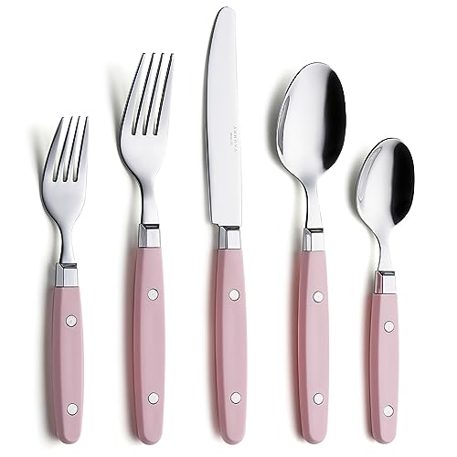 ANNOVA Silverware Set, Retro/Rivet Colorful Stainless Steel Tableware Kitchen Flatware Set Utensils, Includes Dinner Knives, Forks, Spoons, Salad Forks & Dessert Spoons (Light Pink, 20 Pieces) - color: Light Pink