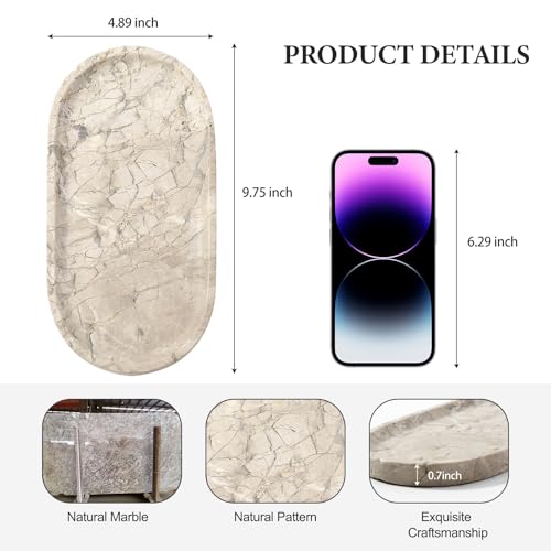 Koville Natural Silver Pearl Marble Decorative Tray, 10" x 5" Marble Vanity Tray for Bathroom Countertop Organizer Stone Trays, Catchall Tray Stone Plate for Perfume, Candles, Jewelry - color: Silver Pearl