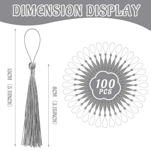 100 Pcs Bookmark Tassels Bulk Silver Gray Soft Craft Silky Handmade Mini Tassels for Jewelry Making with Loops for DIY Craft Accessory Dress Decoration - color: Silver Gray