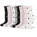 Ruffle Bow Polka Dot Heart Cotton Crew Socks for Womens - color: Black, Pink, Purple,white
