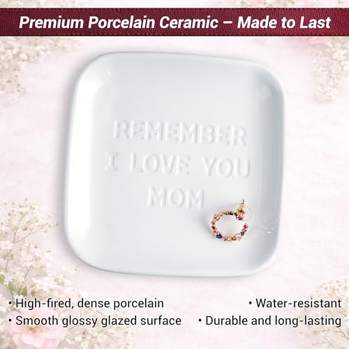 TOPIO Ceramic Jewelry Dish Tray – Handmade Premium Trinket Dish for Rings, Earrings & Necklaces – Decorative Jewelry Holder for Vanity, Nightstand, Gift for Mom, Friends, Her - color: Mom