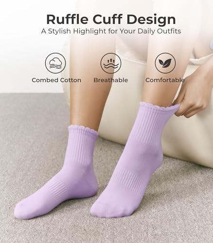 CS CELERSPORT Women's Mini Crew Ankle Socks with Scalloped Top,Pack of 6 - color: Colorful, size: Medium