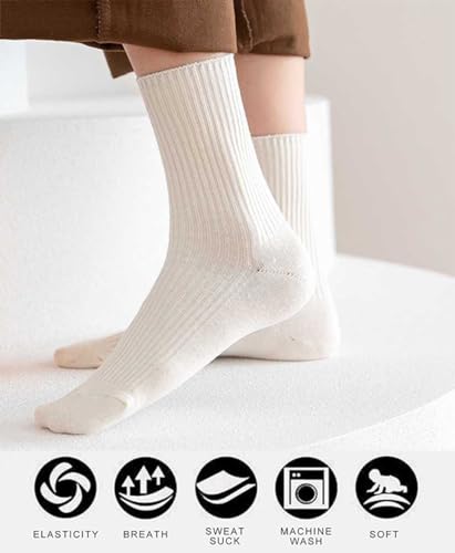Womens Striped Crew Socks, Cute Vintage Retro Mid Calf Boot Socks for Women Ladies 5/6 Pairs, Size 5-10 - color: Multicolor