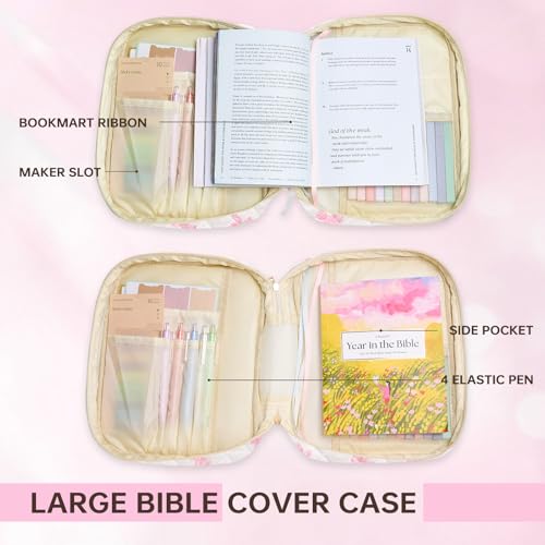 Bible Cover Case for Women Large Bible Cover Bag Quilted Bible Carrying Case for Girls Bible Study Supplies Accessories Christian Gifts for Women (New Pink Bow, Large) - color: New Pink Bow