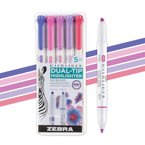 Zebra Pen MILDLINER Highlighter, Midnight Hibiscus Colors, Dual Tip, 5-Pack - color: Midnight Hibiscus